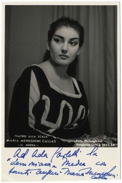 Callas, Maria. (1923–1977) Signed "Medea" Photograph to a fellow "Demoniaca Medea"