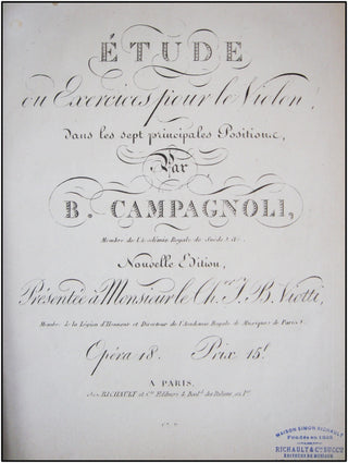 Campagnoli, Bartolomeo. (1751-1827) Étude ou Exercices pour le Violon dans les 7 principales Positions, op. 18.