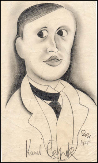 [Literature &amp; Art] Capek, Karel. (1890 - 1938) [Berger, Oscar. (1901 - 1997) Original Signed Pencil Portrait