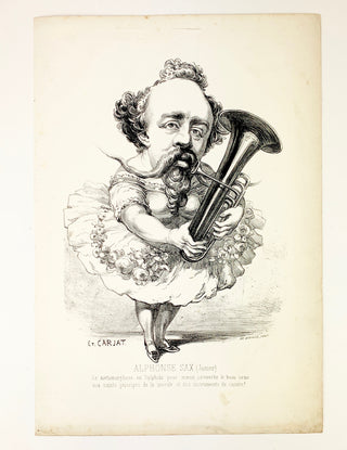 Sax, Alphonse. (1822 - 1874) [Sax, Adolphe. (1814–1894)] [Carjat, Étienne. (1828–1906)] "Alphonse Sax (Junior)" - Caricature Lithograph