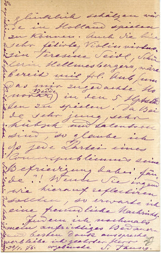 [Tausig, Carl. (1841 - 1871)] Tausig, Seraphine. (1841-1931). Two Autograph Letters Signed