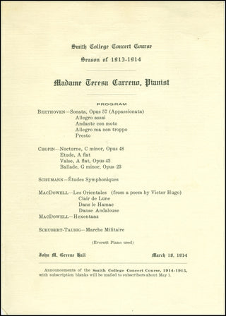 Carreno, Theresa. (1853-1917) Original 1914 Program