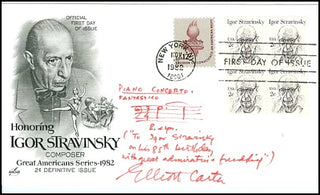 Carter, Elliot. (1908–2012) Autograph Musical Quotation, "Piano Concerto."