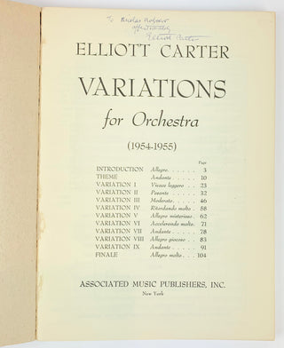 Carter, Elliot. (1908–2012) Variations for Orchestra - Inscribed to Nicolas Nabokov