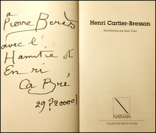 [Literature &amp; Art] Cartier-Bresson, Henri. (1908 - 2004) Catalogue of Photographs, playfully signed and inscribed