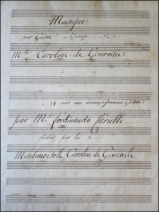 [Carulli, Ferdinando. (1770 - 1841)] Musique pour guitare à l&apos;usage de Mlle Caroline de Giverville -  Autograph Manuscript