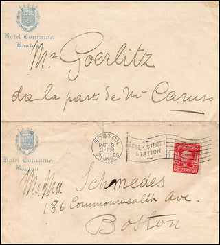 [Wagner, Richard. (1813–1883)] Caruso, Enrico. (1873–1921) Autograph Letters Obtaining Tickets to Parsifal for Paul Schmedes