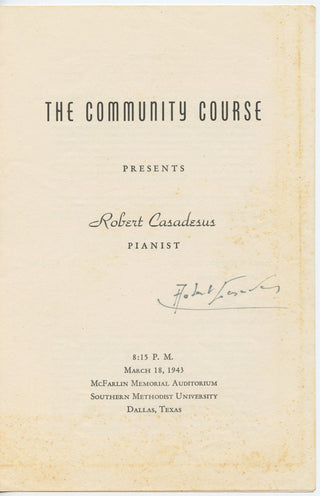 Casadesus, Robert. (1899–1972) Signed Program