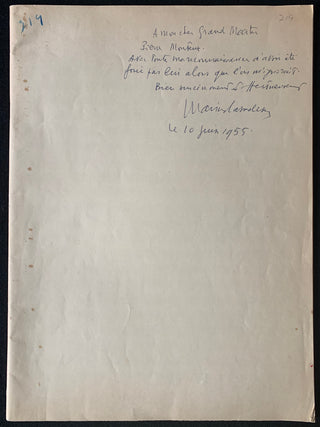 Casadesus, Marius. (1892–1981) [Monteux, Pierre. (1875–1964)] "Sinfonia" - Inscribed to Pierre Monteux