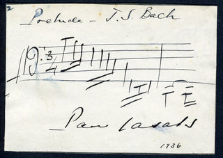 Casals, Pablo. (1876–1973) [Bach, J. S. (1685–1750)] Prelude from Cello Suite No. 3 - Autograph Musical Quotation