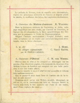 Casals, Pablo. (1876–1973) Original 1903 Concert Program