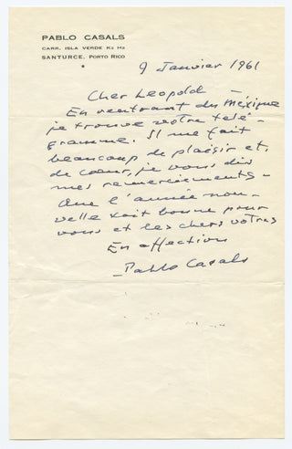 Casals, Pablo. (1876–1973) Autograph Letter