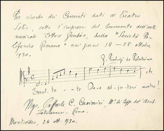 [Palestrina, Giovanni Pierluigi da. (1525 - 1594)] Casimiri, Raffaele. (1880-1943) Autograph Musical Quotation