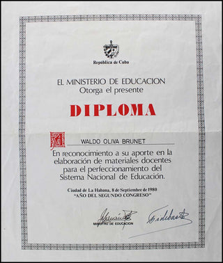 [History &amp; Science] Castro, Fidel. (b. 1926) Signed "Sistema Nacional de Educacion" Diploma