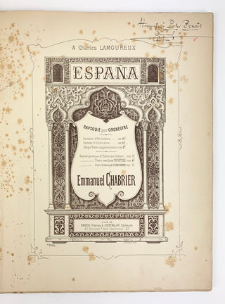 Chabrier, Emmanuel. (1841–1894) [Benoit, Peter. (1834–1901)] "España" - Inscribed to Peter Benoit