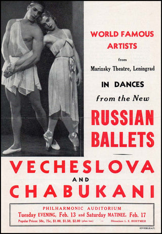 [Dance] Chabukani [Chabukiani], Vakhtang. (1910 - 1992) & Vecheslova, Tatiana. (1910 - 1991) Signed Program & Broadside