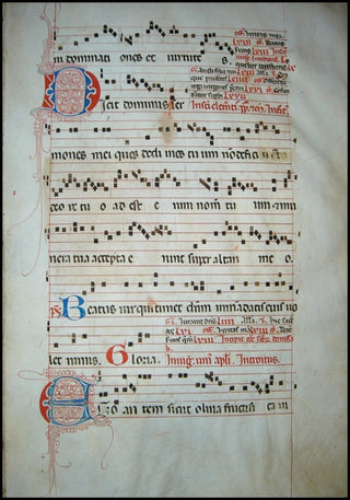 [Chant] 14th Century Illuminated Chant Leaf on Vellum