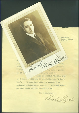 Chaplin, Charlie. (1889-1977) Signed Letter and Signed Photograph