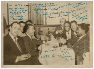 [Parker, Charlie. (1920-1955)] Signed club table-photograph from the Hi-Hat, Boston, ca. 1950