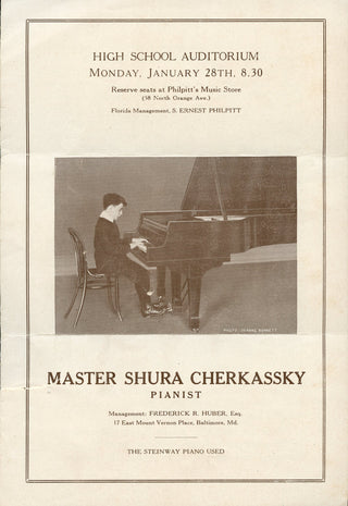 Cherkassky, Shura. (1909- 1995) 1924 Recital Handbill