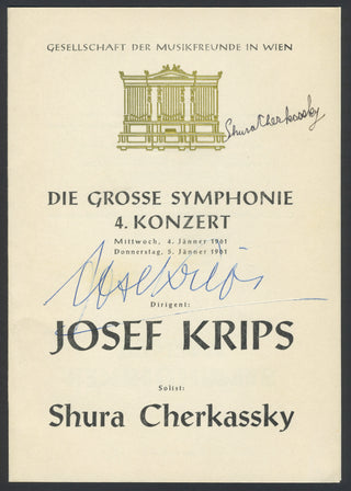 Cherkassky, Shura. (1909–1995) & Krips, Josef. (1902–1974) Signed Program