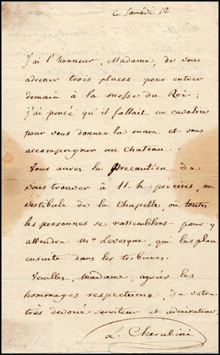 Cherubini, Luigi. (1760 - 1842) Autograph Signed Letter