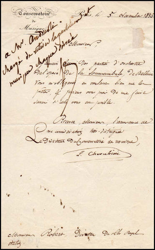 Cherubini, Luigi. (1760 - 1842) Autograph Signed Letter regarding Sonnambula