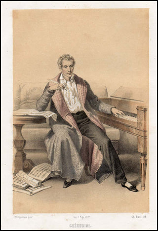 Cherubini, Luigi. (1760 - 1842) [Bour, Charles. (1814 - 1881) Color Lithograph Portrait