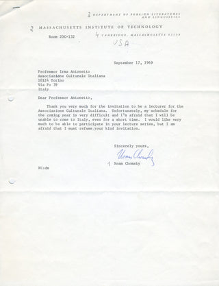 Chomsky, Noam. (b. 1928) Typed Letter Signed