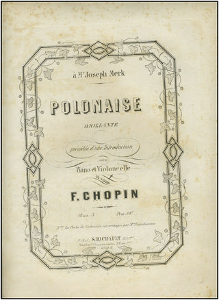 Chopin, Frédéric. (1810–1849) Polonaise brillante, précédée d'une introduction : pour piano et violoncelle, œuv. 3