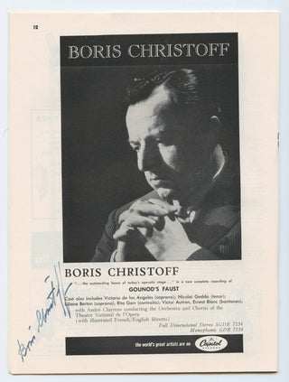 Christoff, Boris. (1914-1993) Signed Carnegie Hall Program