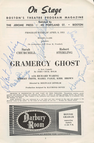 Churchill, Sarah. (1914–1982) & Sterling, Robert. (1917–2006) "Gramercy Ghost" – Signed Program