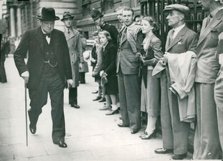 Churchill, Winston. (1874–1965) Original Press Photograph Leaving 10 Downing Street