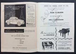 Cliburn, Van. (1934–2013) & Kondrashin, Kirill P. (1914–1981) Signed Carnegie Hall Program