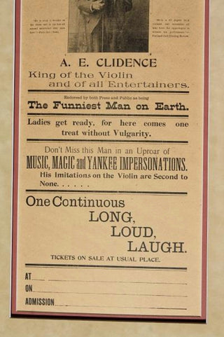 [Violin] Clidence, A. E. "The Famous Funny Finished Fiddler" - Vaudeville Poster