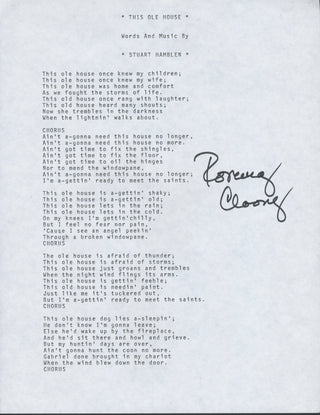 Clooney, Rosemary. (1928–2002) "This Ole House" - Signed Song Lyrics