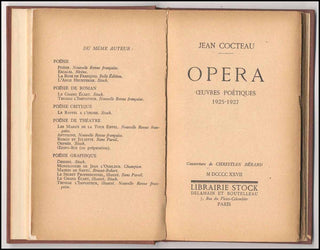 Cocteau, Jean. (1889–1963) "Joueur de Tennis" - Original Drawing, bound into Signed Presentation Copy of "Opera. Oeuvres poétiques 1925-1927."