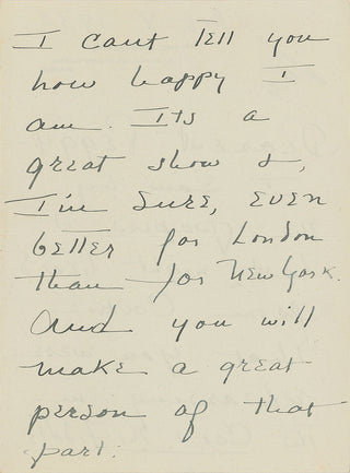 Porter, Cole. (1891–1964) [Kern, Jerome. (1885–1945)] Autograph Letter to Peggy Wood, on her role in The Cat and the Fiddle