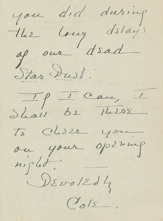 Porter, Cole. (1891–1964) [Kern, Jerome. (1885–1945)] Autograph Letter to Peggy Wood, on her role in The Cat and the Fiddle