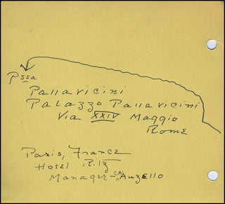 Porter, Cole. (1891–1964) Autograph Notes Regarding Paris Hotel