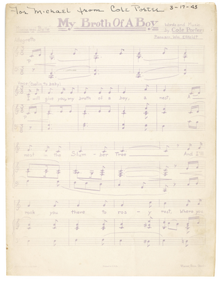 Porter, Cole. (1891–1964) "My Broth of a Boy" - SIGNED rehearsal sheet music from an unproduced film project