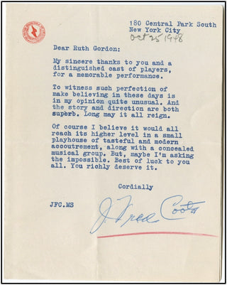 Coots, J. Fred. (1897-1985) Letter from the composer of "Santa Claus is Coming to Town."