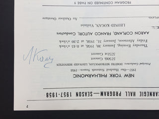 Copland, Aaron. (1900–1990) & Kogan, Leonid. (1924–1982) Signed Carnegie Hall Program