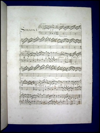 Corelli, Arcangelo. (1653–1713) Sonate a violino e violono o cimbalo / da Arcangelo Corelle da Fusignano. Opera Quinta. Parte Prima.  Together with: Preludi Allemande Correnti Gigue Sarabande Gavotte e Follia. Parte Seconda.