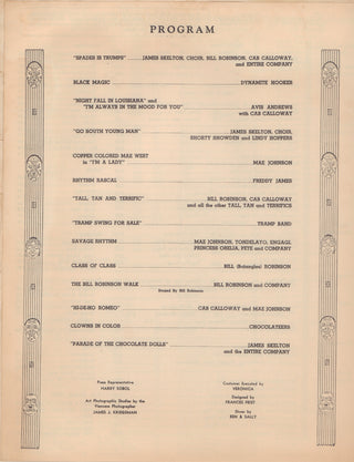 [Cotton Club] [Calloway, Cab. (1907-1994)] [Robinson, Bill. (1878-1949)] Cotton Club Program and Menu