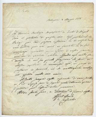 Crescentini, Girolamo [Jérôme]. (1766-1846) [Barbaia, Domenico. (1777–1841)] Autograph Letter Signed