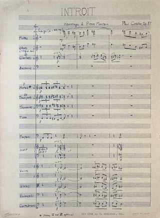 [Monteux, Pierre. (1875–1964)] Creston, Paul. (1906–1985) Introit: Hommage à Pierre Monteux, op. 87