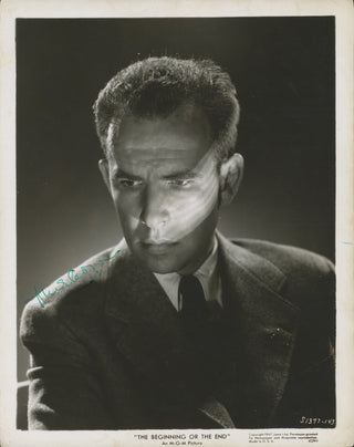 Cronyn, Hume. (1911-2003) "The Beginning or the End" - Signed Promotional Photograph as J. Robert Oppenheimer