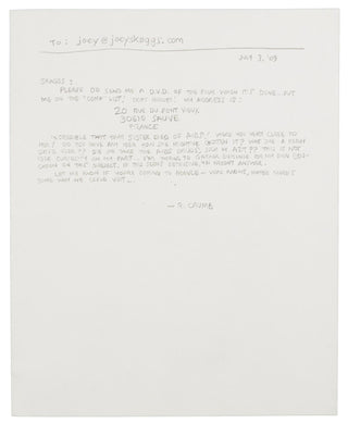 Crumb, Robert. (b. 1943) "I'm sending this email through my brother in law Alex... as I myself don't use a computer" - Handwritten Emails