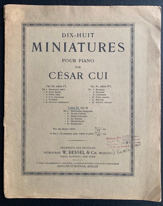 Cui, César. (1835–1918) Dix-Huit Miniatures pour Piano. Cahier III, Op. 39.